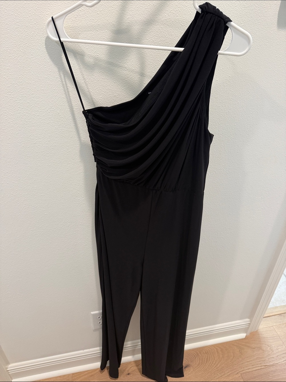 Express One-Shoulder Black Draped Jumpsuit